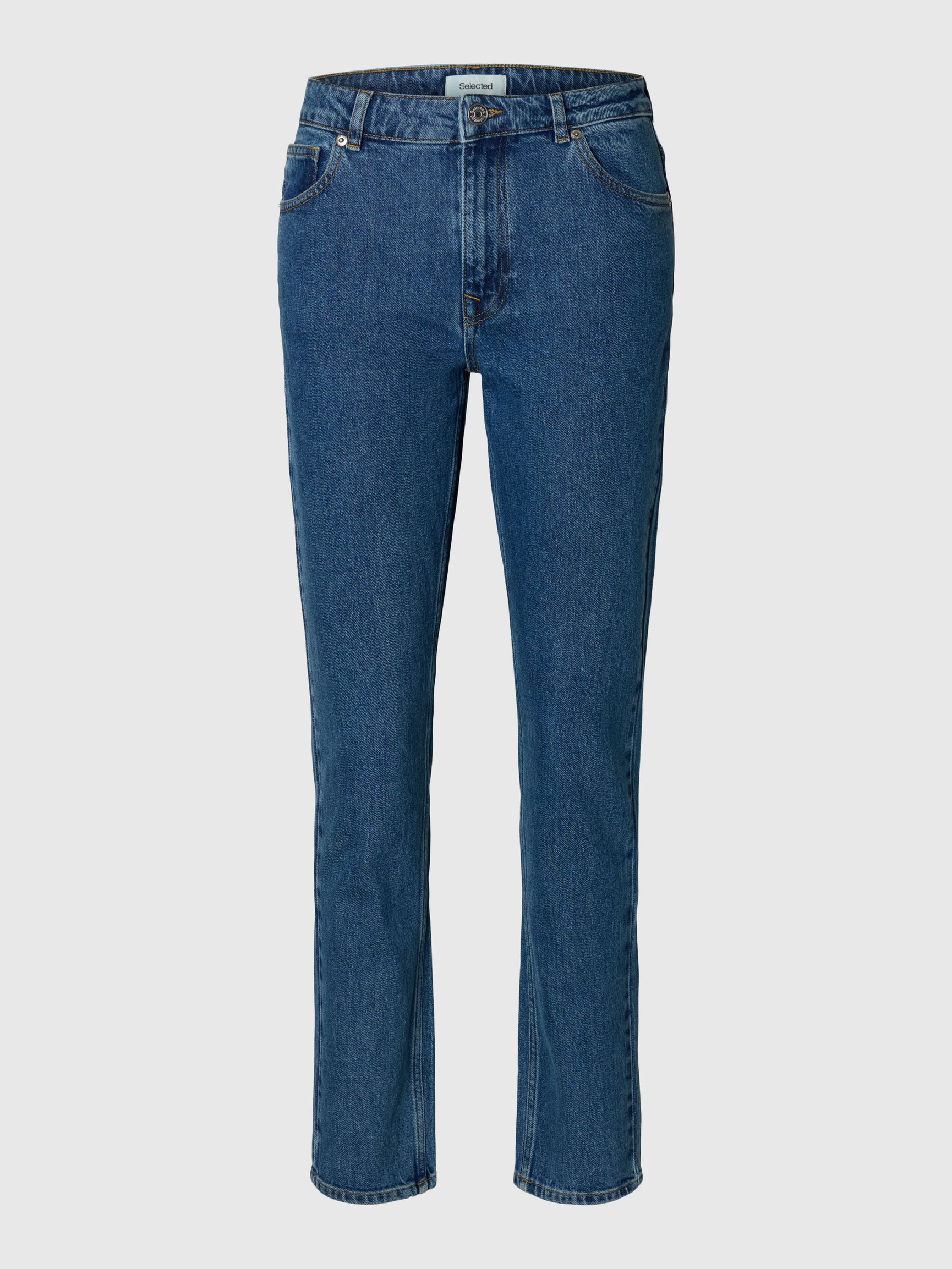 MID WAIST SLIM JEANS MED TAPERED FIT, Medium Blue Denim, highres