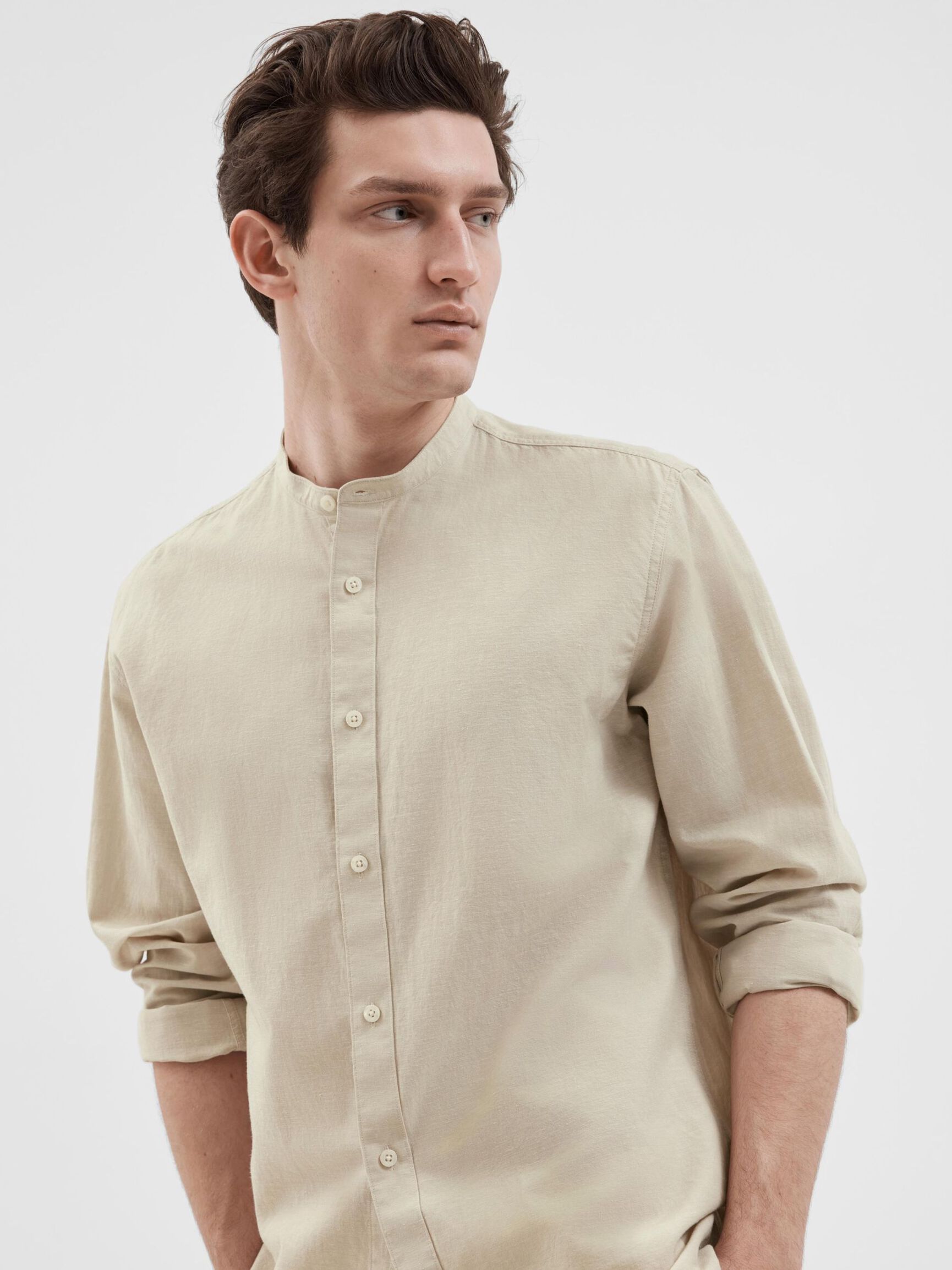 LONG-SLEEVED LINEN BLEND SHIRT, Pure Cashmere, highres