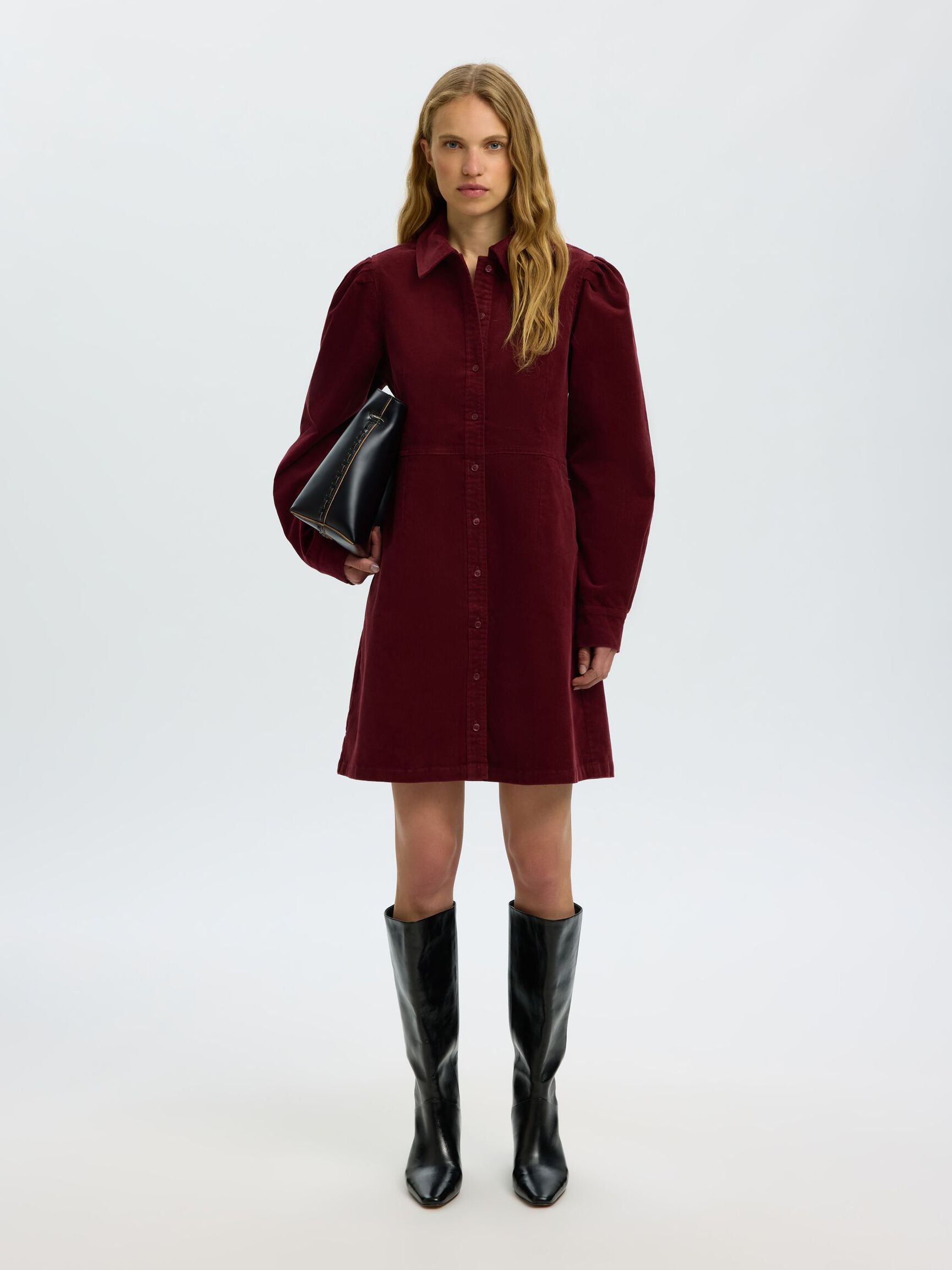 COTTON CORDUROY MINI DRESS, Tawny Port, highres