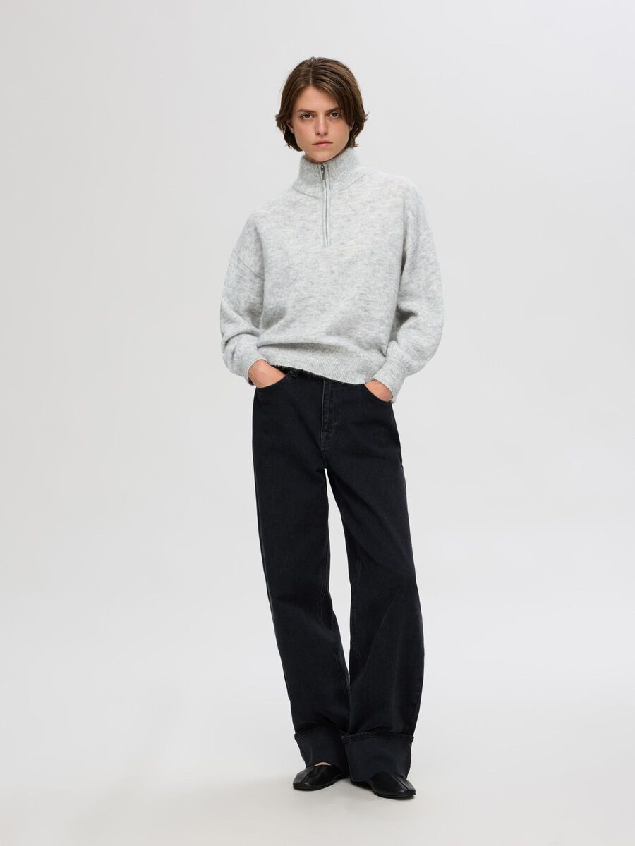 Selected WOOL BLEND HALF-ZIP JUMPER, Light Grey Melange, highres - 16094744_LightGreyMelange_005.jpg