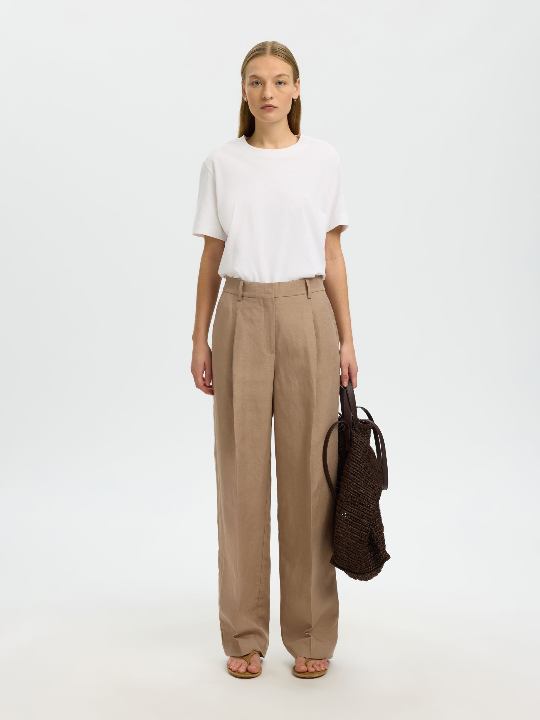 LINEN BLEND TROUSERS, White Pepper, highres