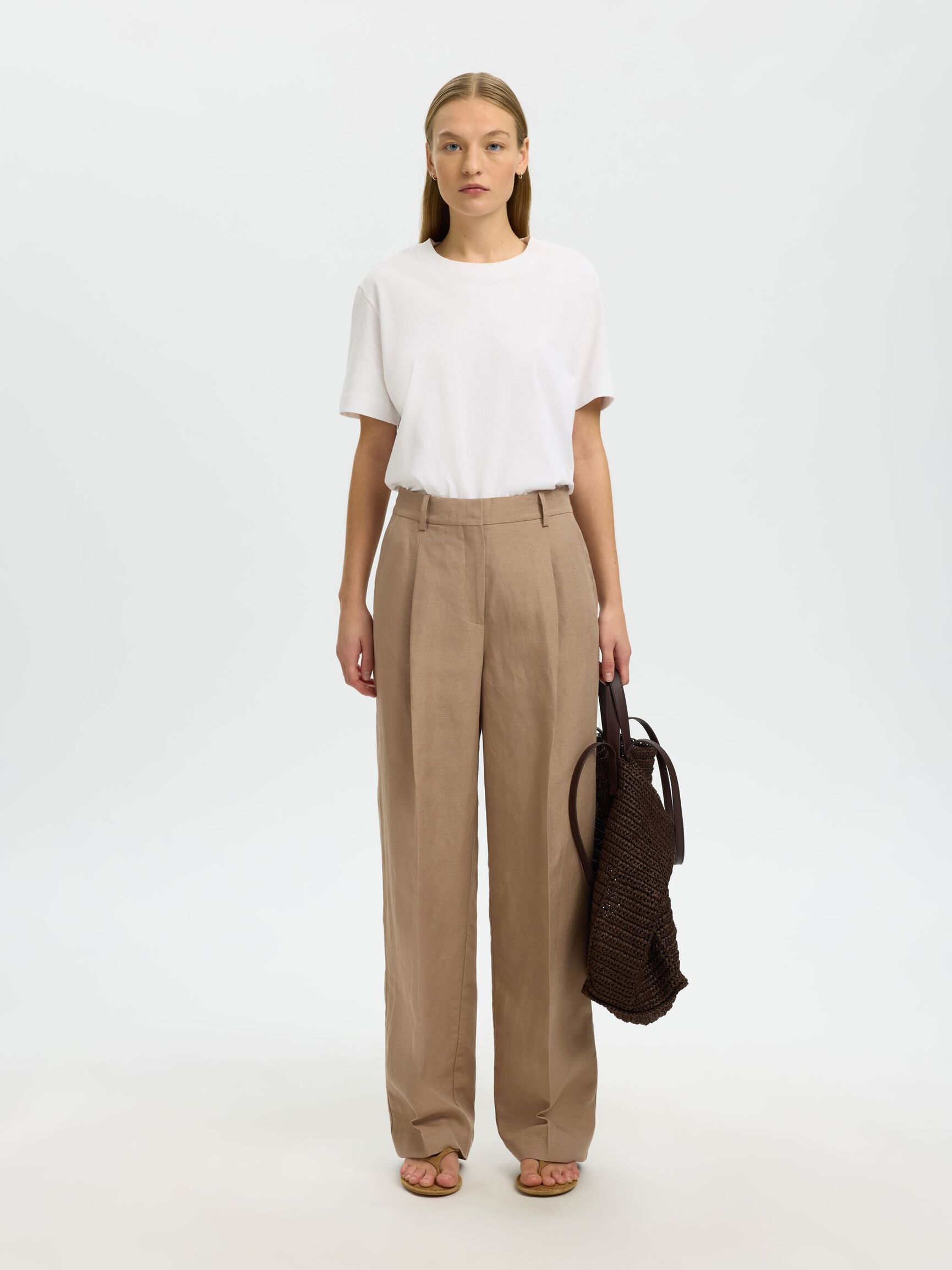LINEN BLEND TROUSERS, White Pepper, highres