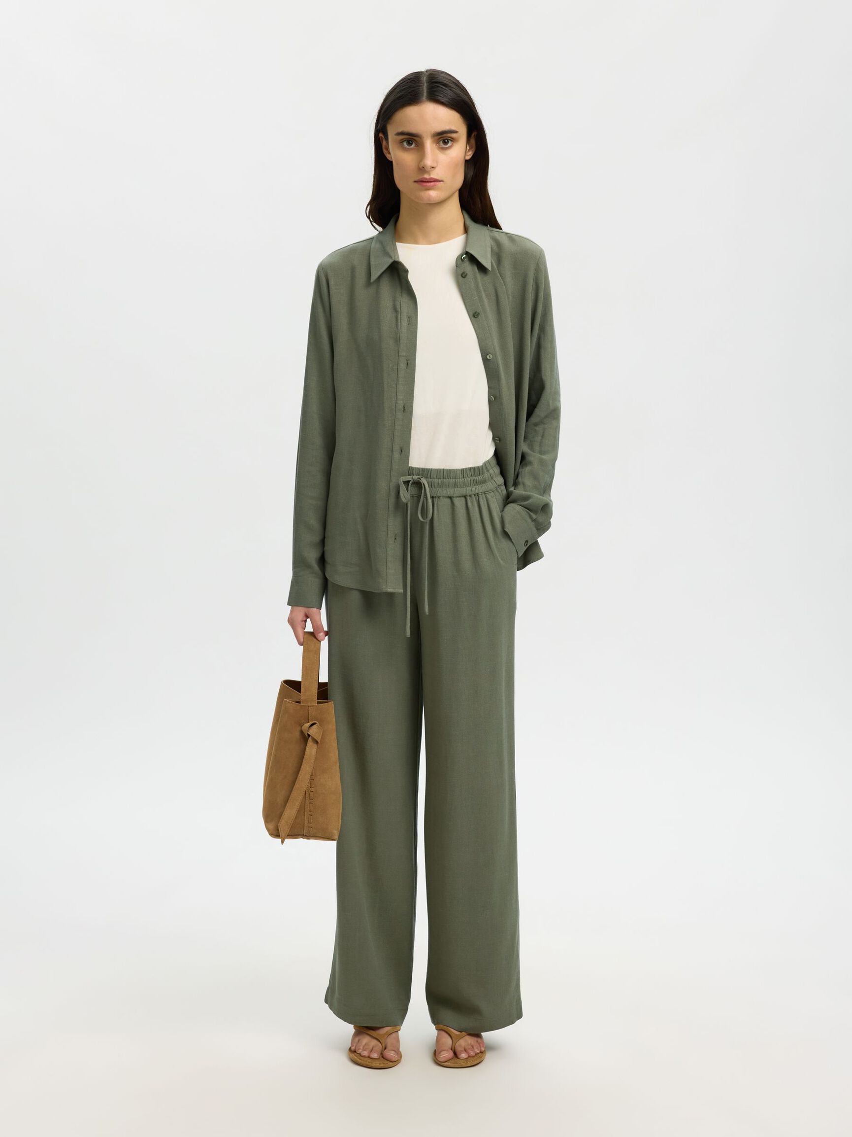 VISCOSE BLEND TROUSERS, Deep Lichen Green, highres