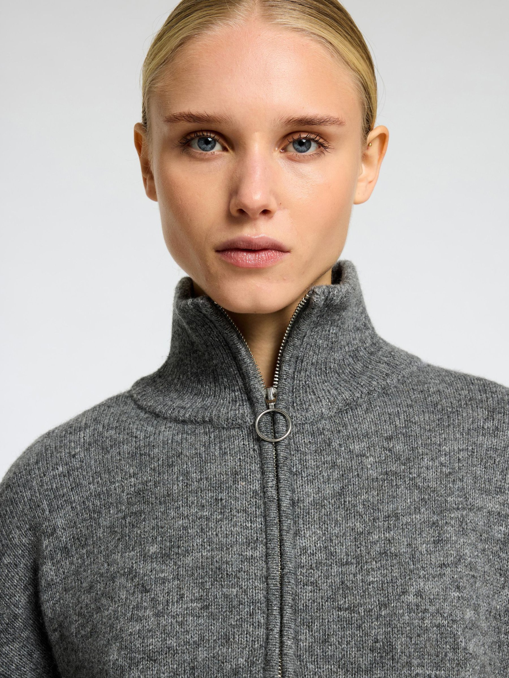 LAINE MÉLANGÉE PULL À DEMI-FERMETURE ÉCLAIR, Medium Grey Melange, highres