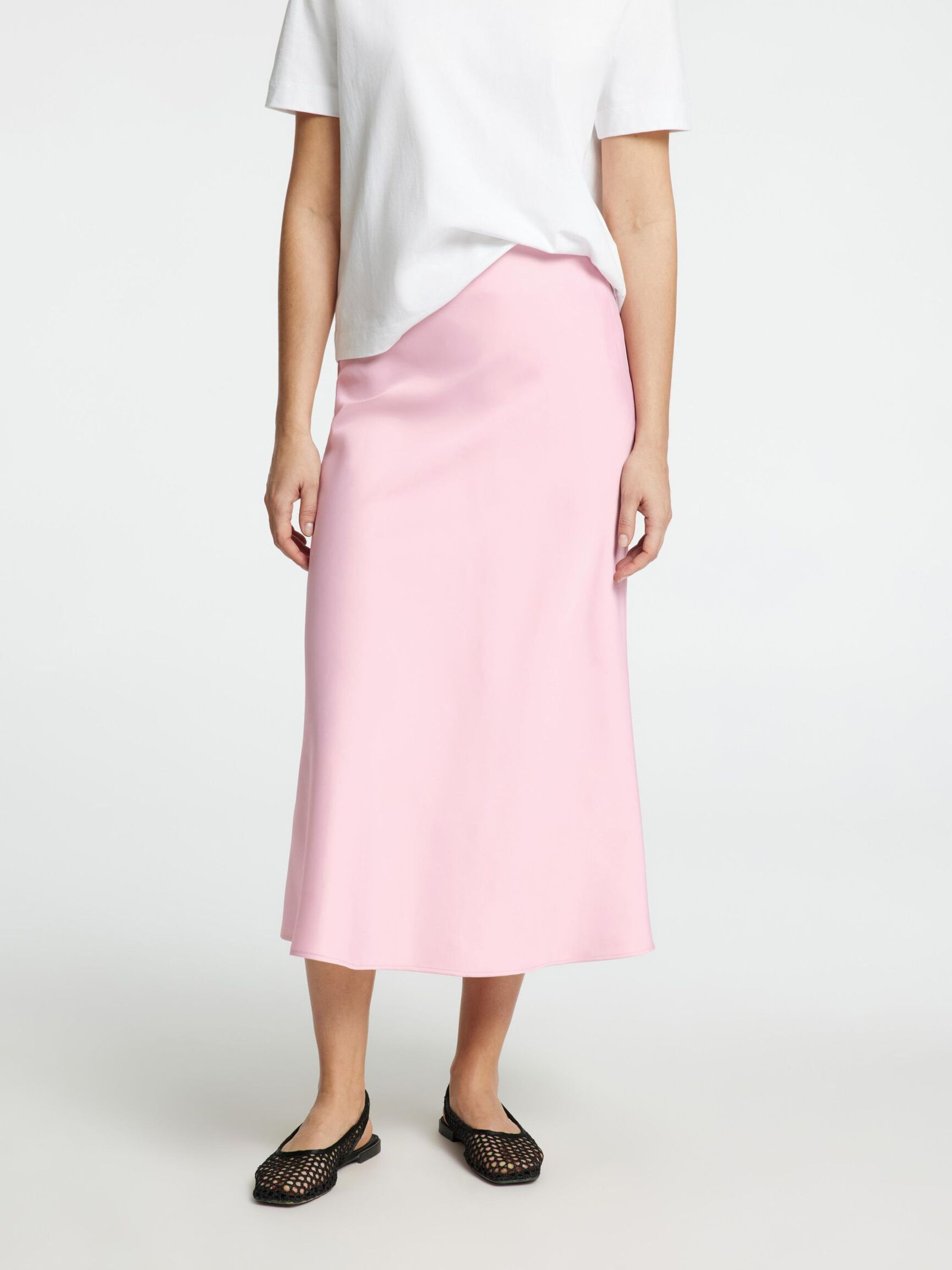 SATIJN MIDDELLANGE ROK, Bleached Mauve, highres
