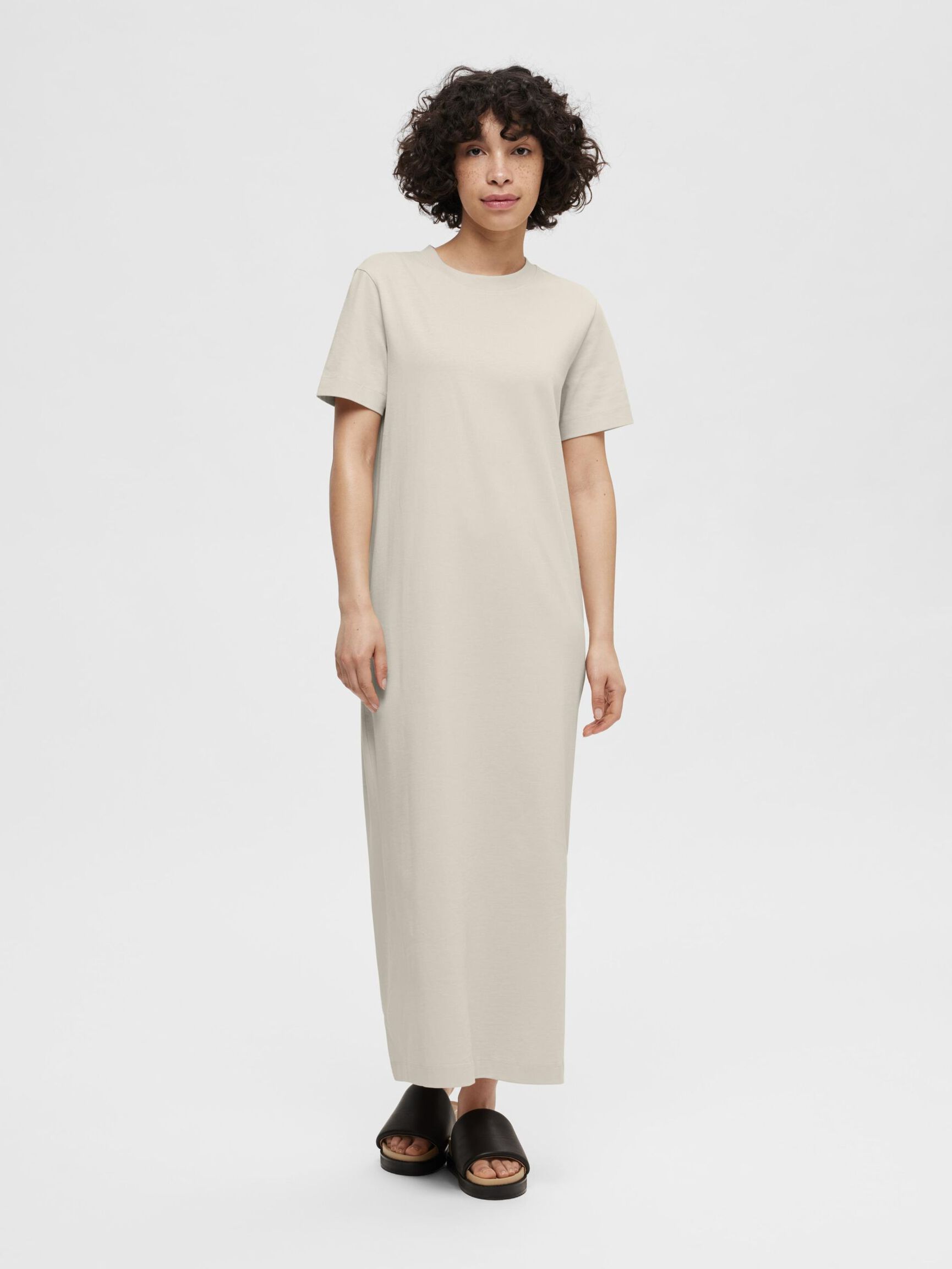 SHORT SLEEVED MIDI DRESS, Birch, highres
