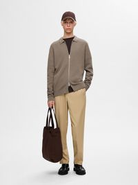 KNITTED ZIP-FRONT CARDIGAN, Morel, highres
