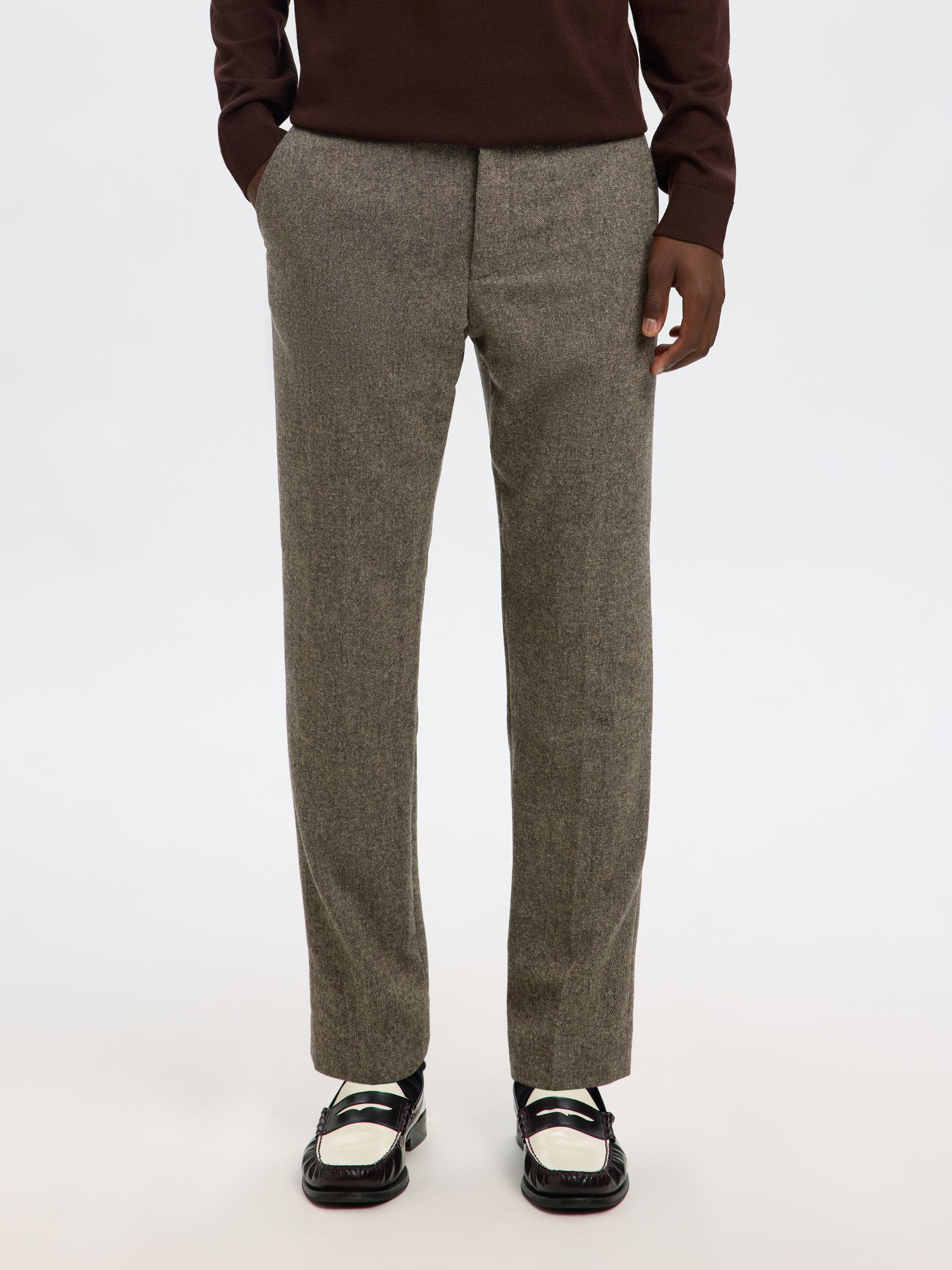 CHECKED WOOL BLEND TROUSERS, Brownie, highres