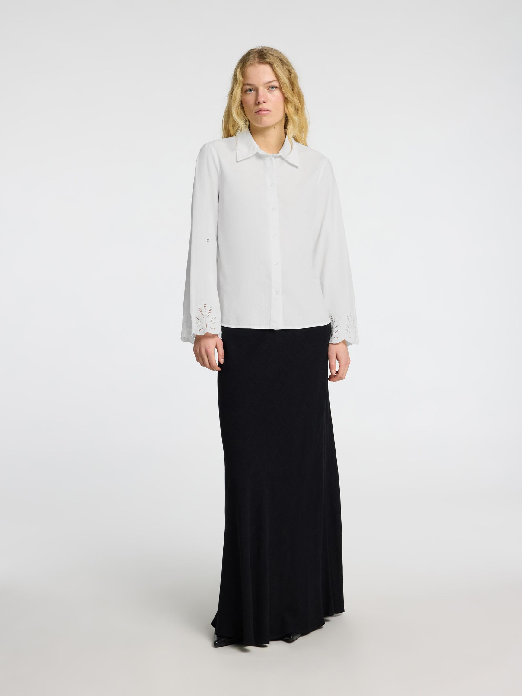 BRODERIE ANGLAISE OVERHEMD MET LANGE MOUWEN, Bright White, highres