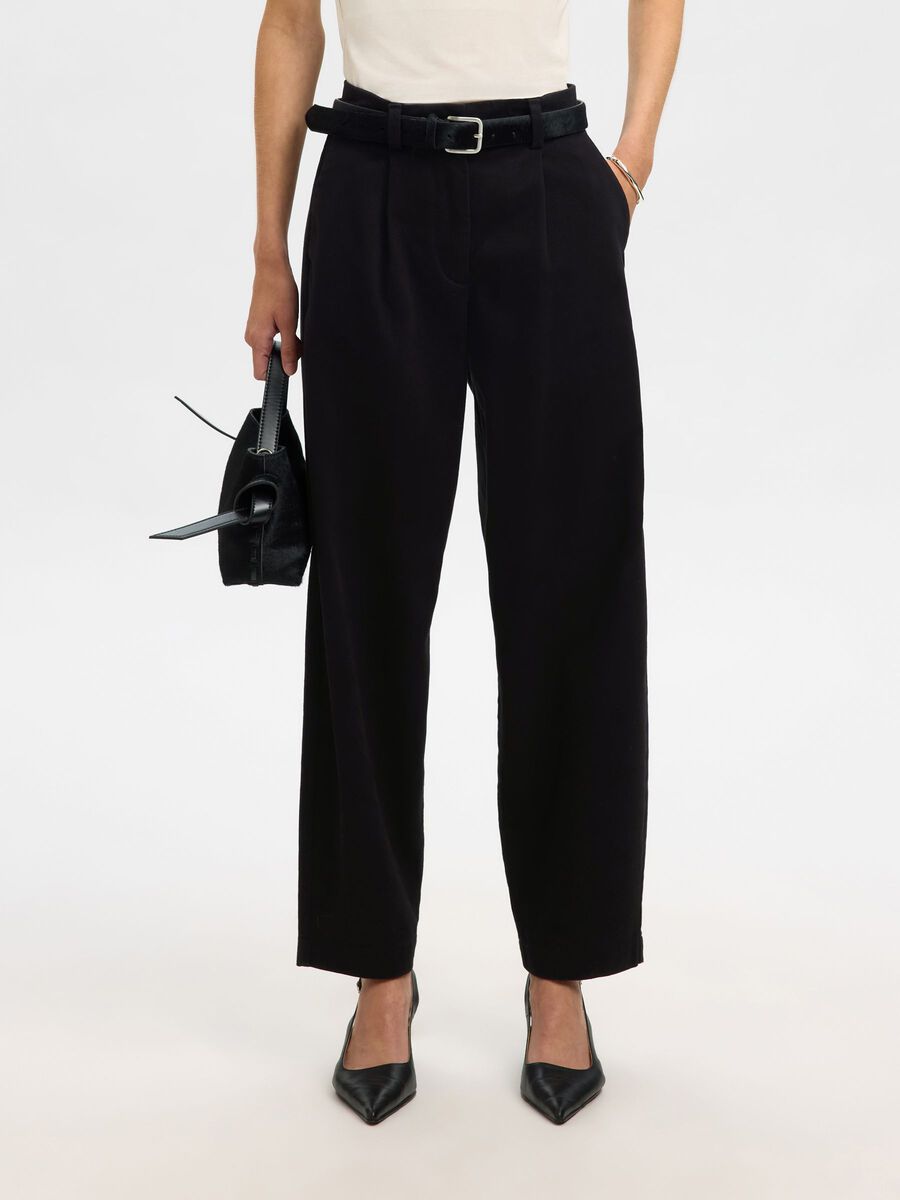 Product tile image - MID WAIST BARREL FIT TROUSERS, Black | 16099428_Black