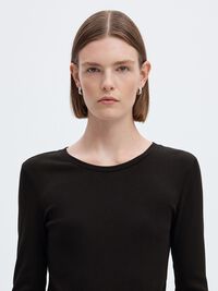 RIBBED LONG SLEEVED TOP, Black, highres