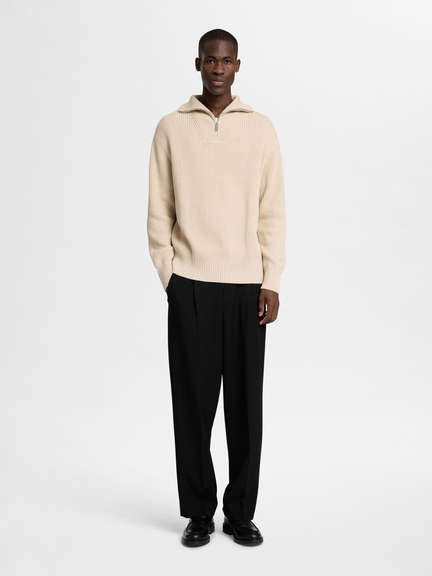 MAGLIONE A MEZZA CERNIERA, Oatmeal, highres