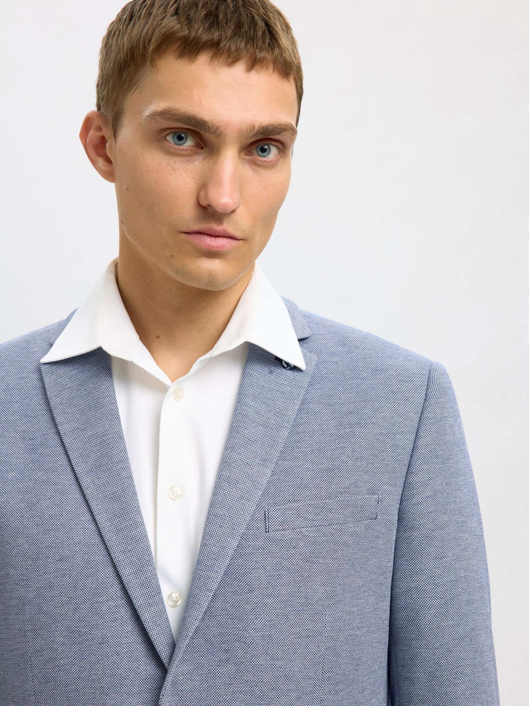SINGLE BREASTED SLIM-FIT BLAZER, Chambray Blue, highres