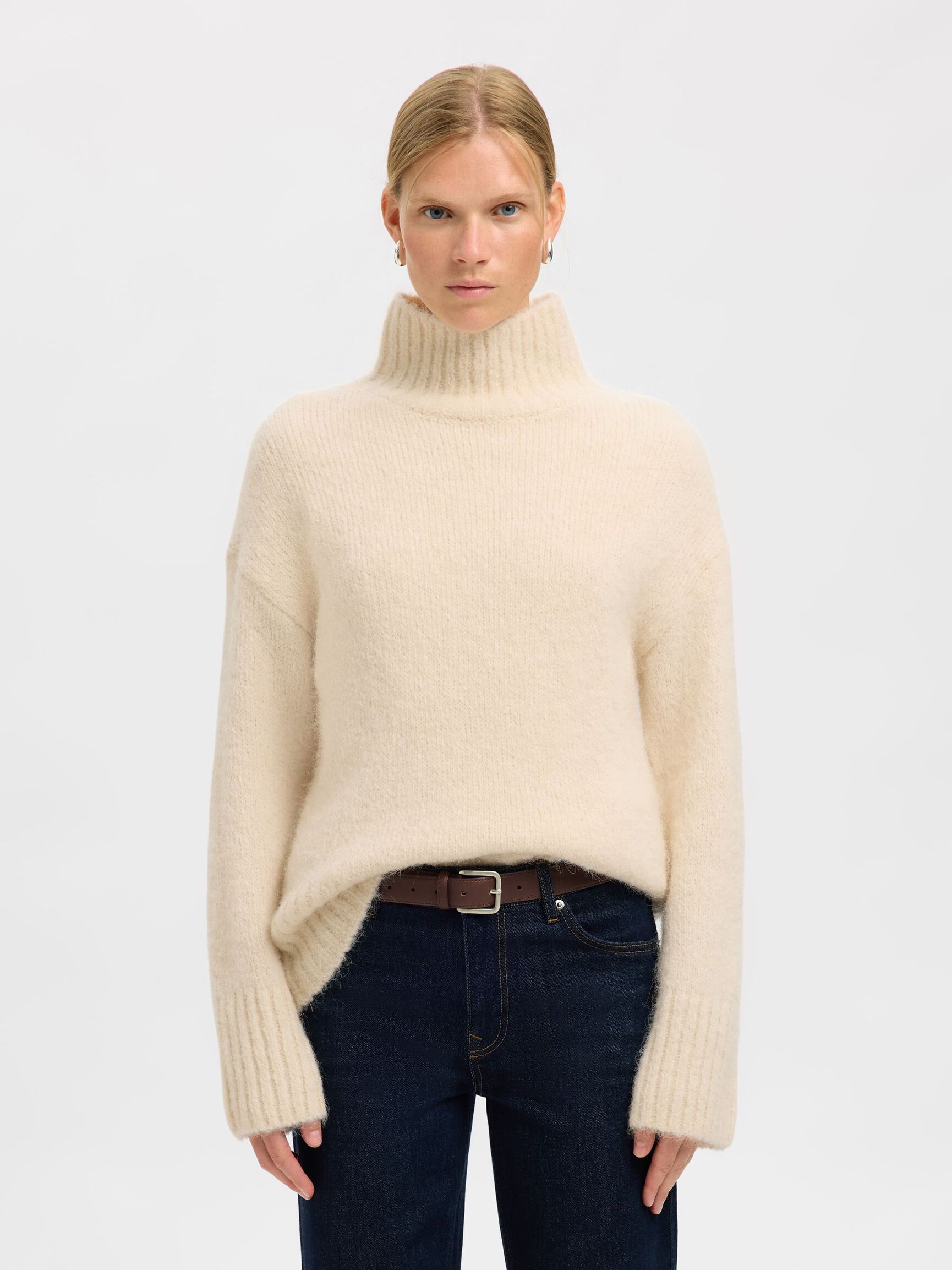 WOLLMIX PULLOVER MIT HOHEM KRAGEN, Birch, highres