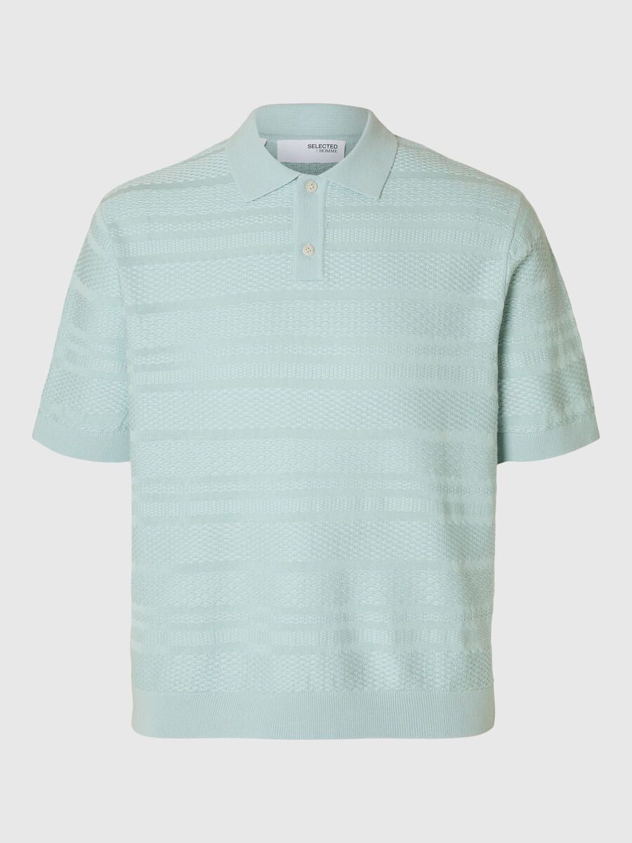 Selected TEXTURED KNITTED POLO SHIRT, Winter Sky, highres - 16097574_WinterSky_001.jpg