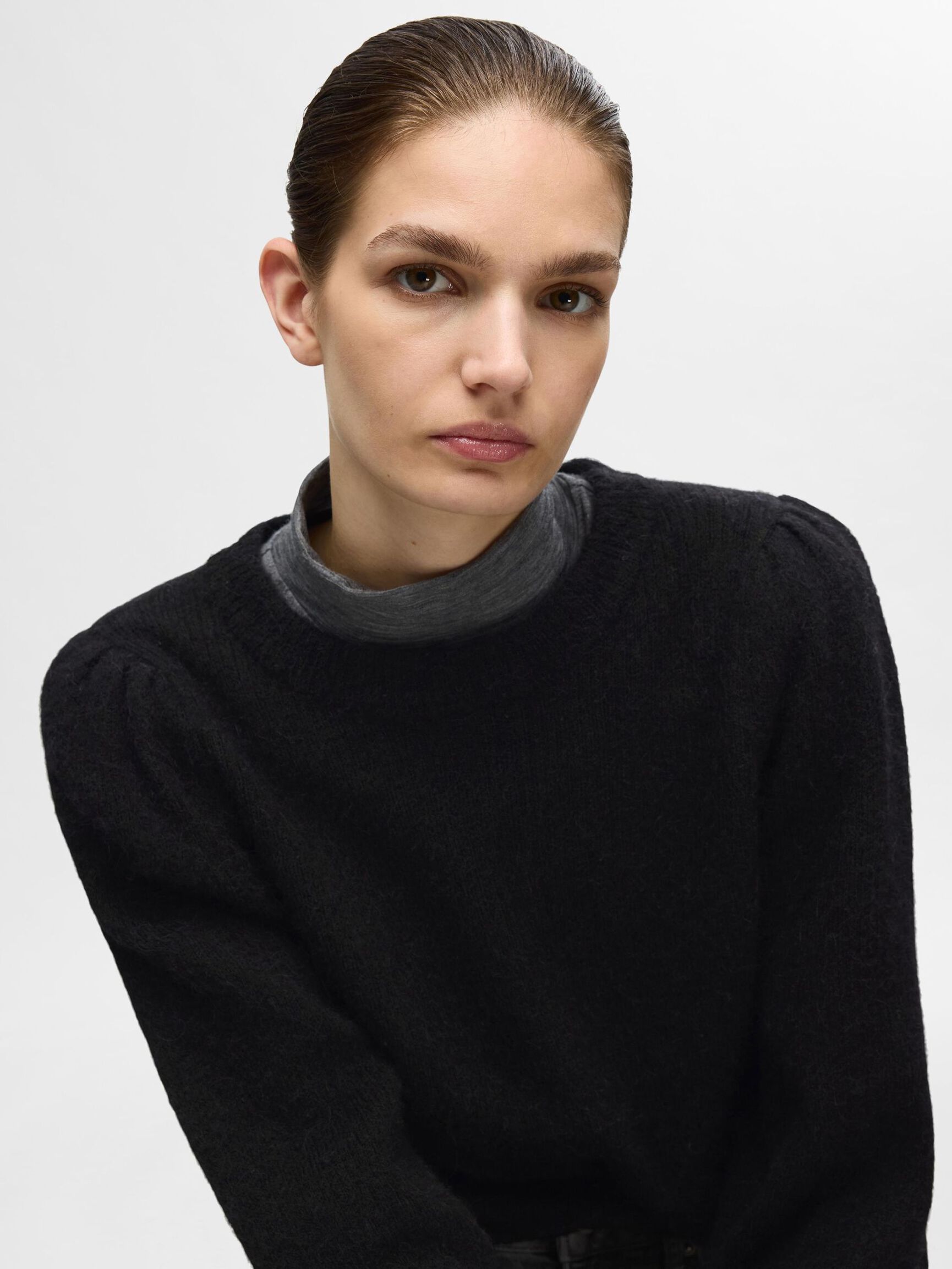 WOOL BLEND KNITTED JUMPER, Black, highres