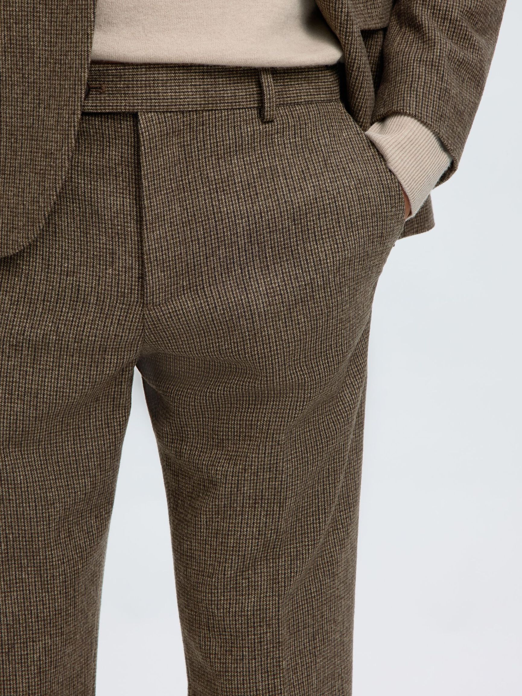 CHECKED WOOL BLEND TROUSERS, Medium Brown Melange, highres