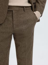 CHECKED WOOL BLEND TROUSERS, Medium Brown Melange, highres