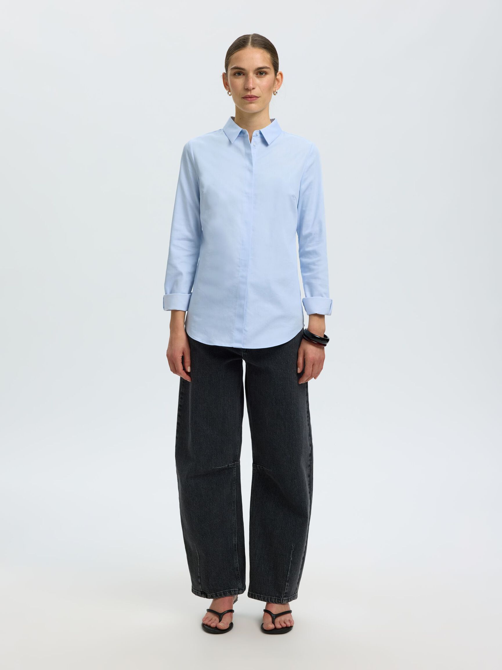 FITTED  LONG SLEEVED SHIRT, Light Blue, highres
