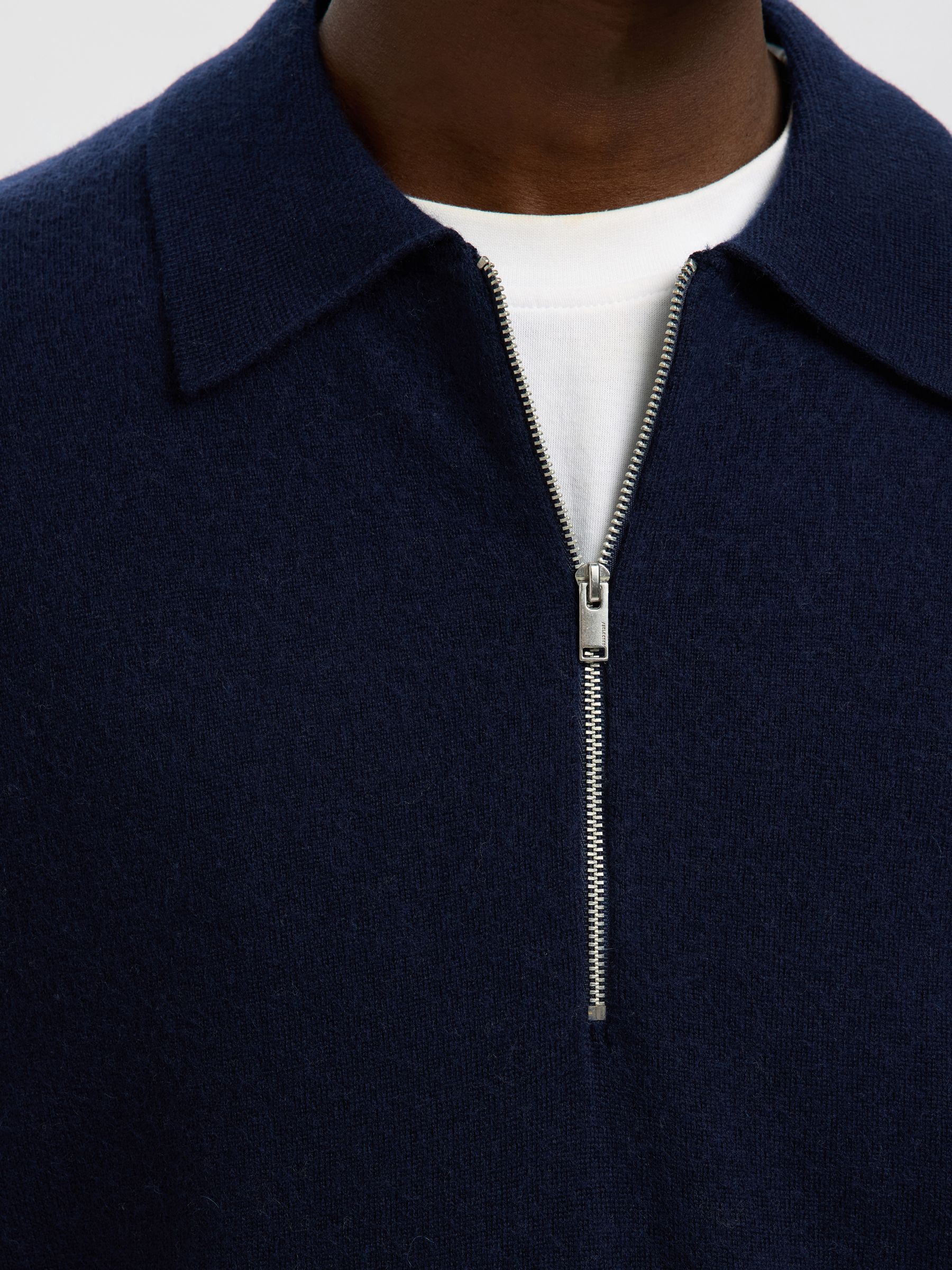 100% MERINO WOOL  LONG-SLEEVED POLO, Navy Blazer, highres