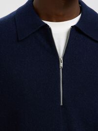 100% MERINOWOL POLO MET LANGE MOUWEN, Navy Blazer, highres