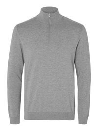 HALF-ZIP KNITTED JUMPER, Medium Grey Melange, highres