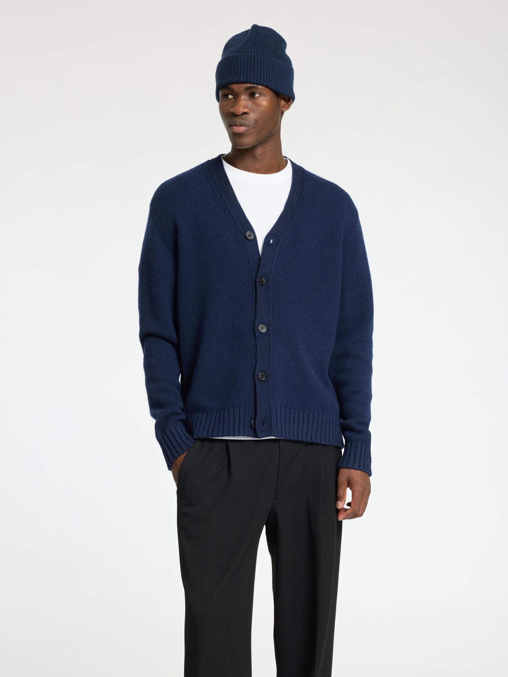 RELAXED FIT WOLLGEMISCH STRICKJACKE, Sky Captain, highres