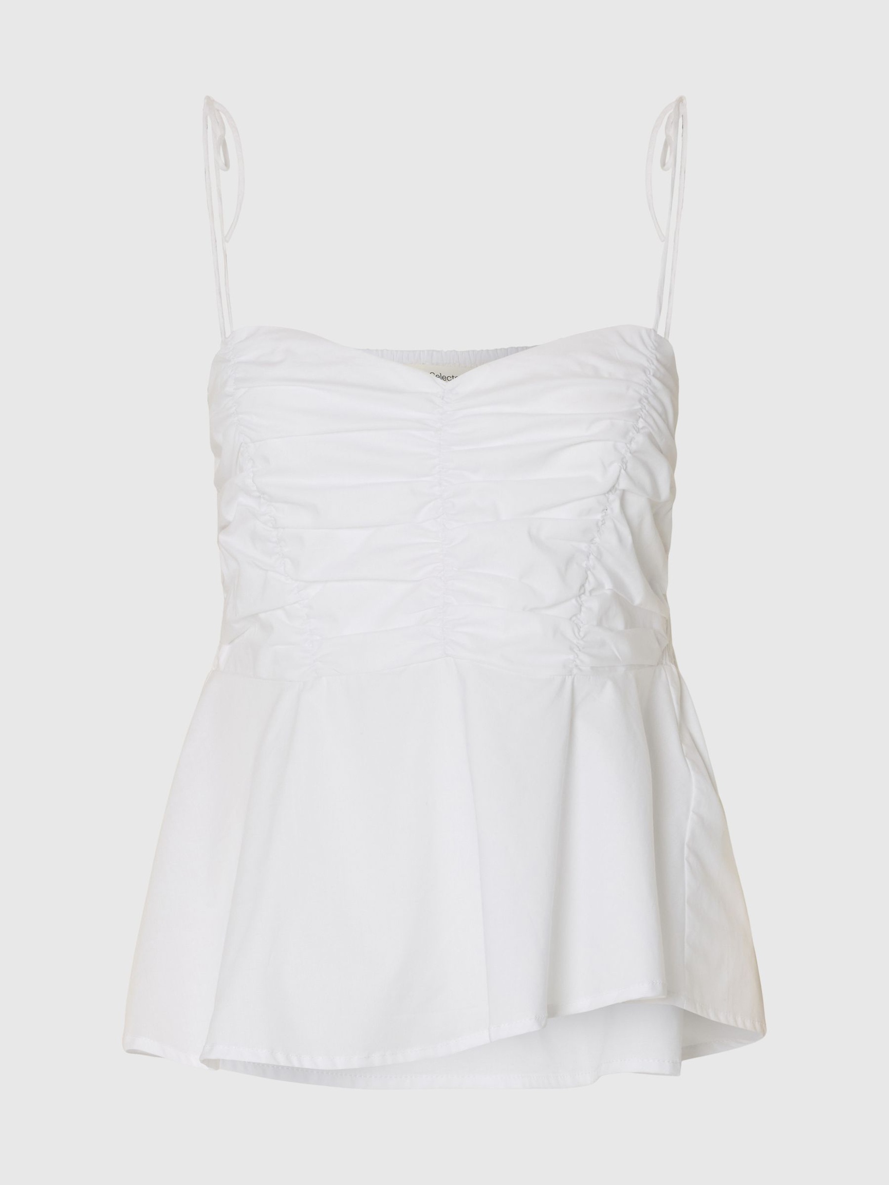 KATOENEN TOP MET SPAGHETTIBANDJES, Bright White, highres