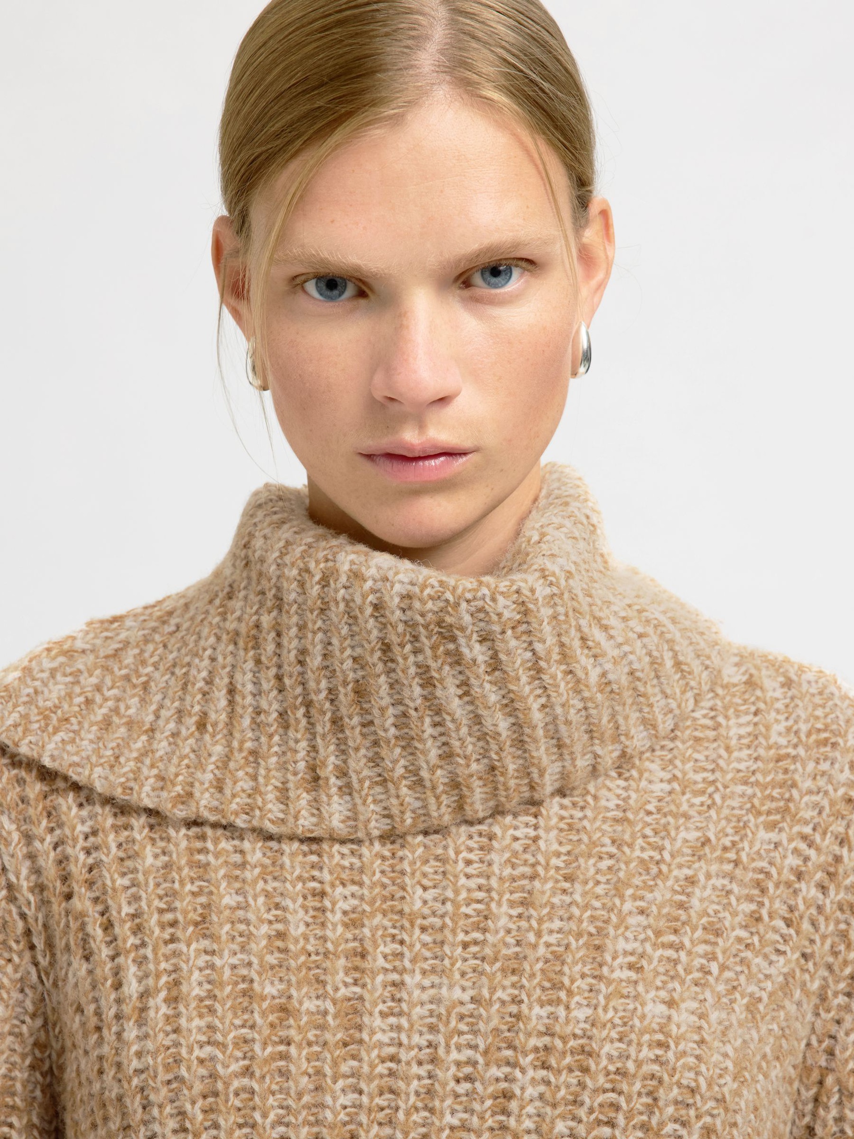 WOOL BLEND CHUNKY KNITTED JUMPER, Golden Brown, highres