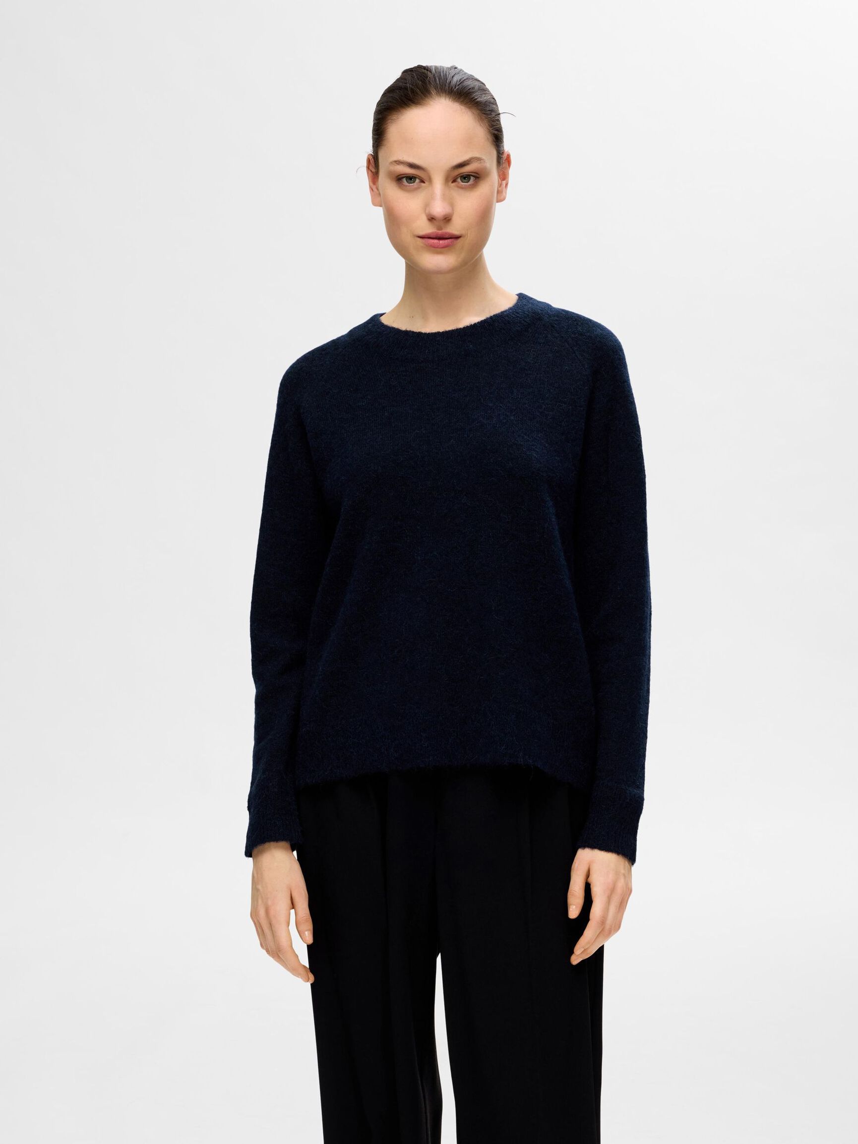 LÅNGÄRMAD STICKAD TRÖJA, Dark Sapphire, highres