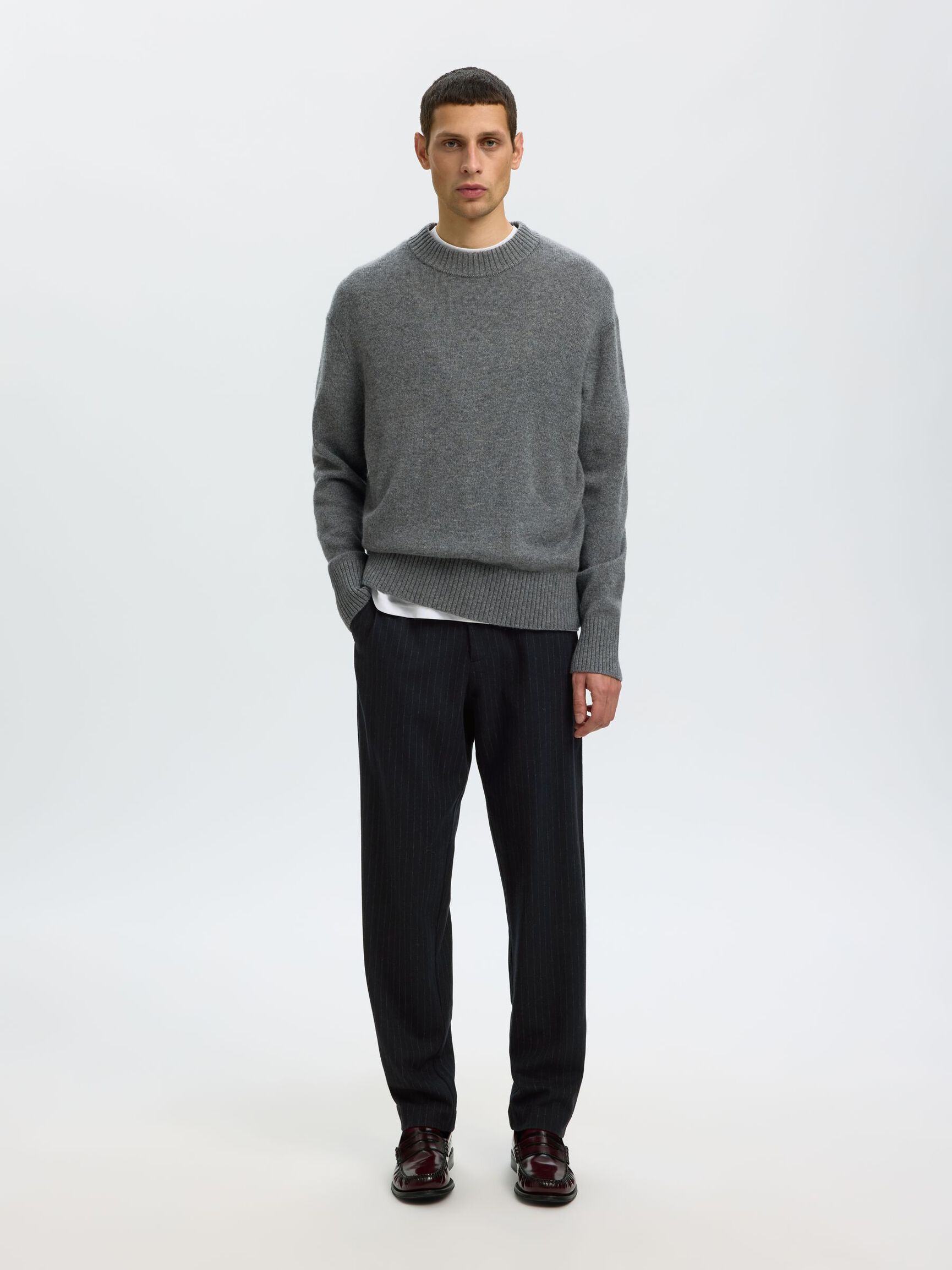 WOOL BLEND TAPERED TROUSERS, Dark Navy, highres
