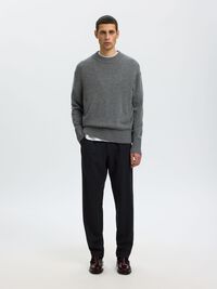 WOOL BLEND TAPERED TROUSERS, Dark Navy, highres