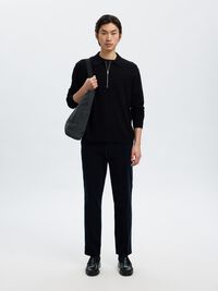 100% MERINOWOL POLO MET LANGE MOUWEN, Black, highres