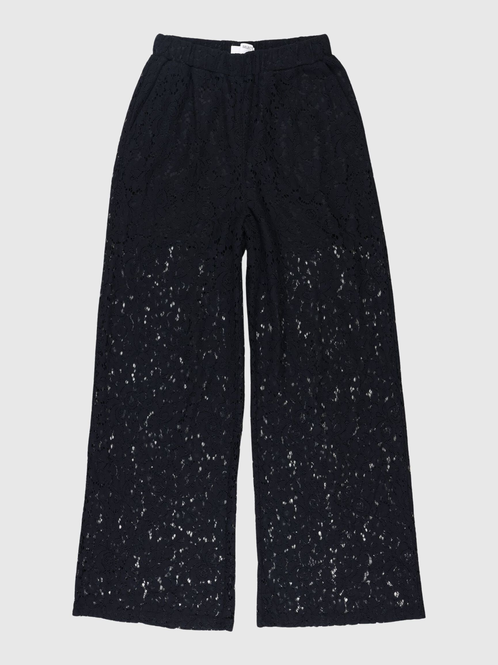 LACE HIGH WAISTED TROUSERS, Black, highres