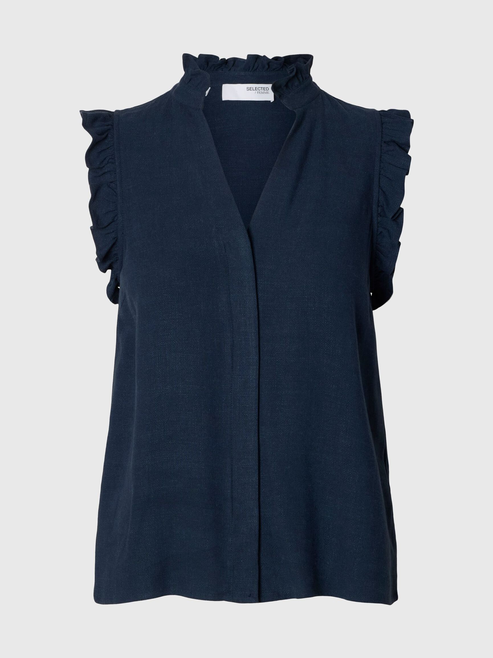 SLEEVELESS RUFFLE DETAIL TOP, Dark Sapphire, highres