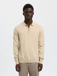 STRICK LANGARM-POLOSHIRT, Oatmeal, highres
