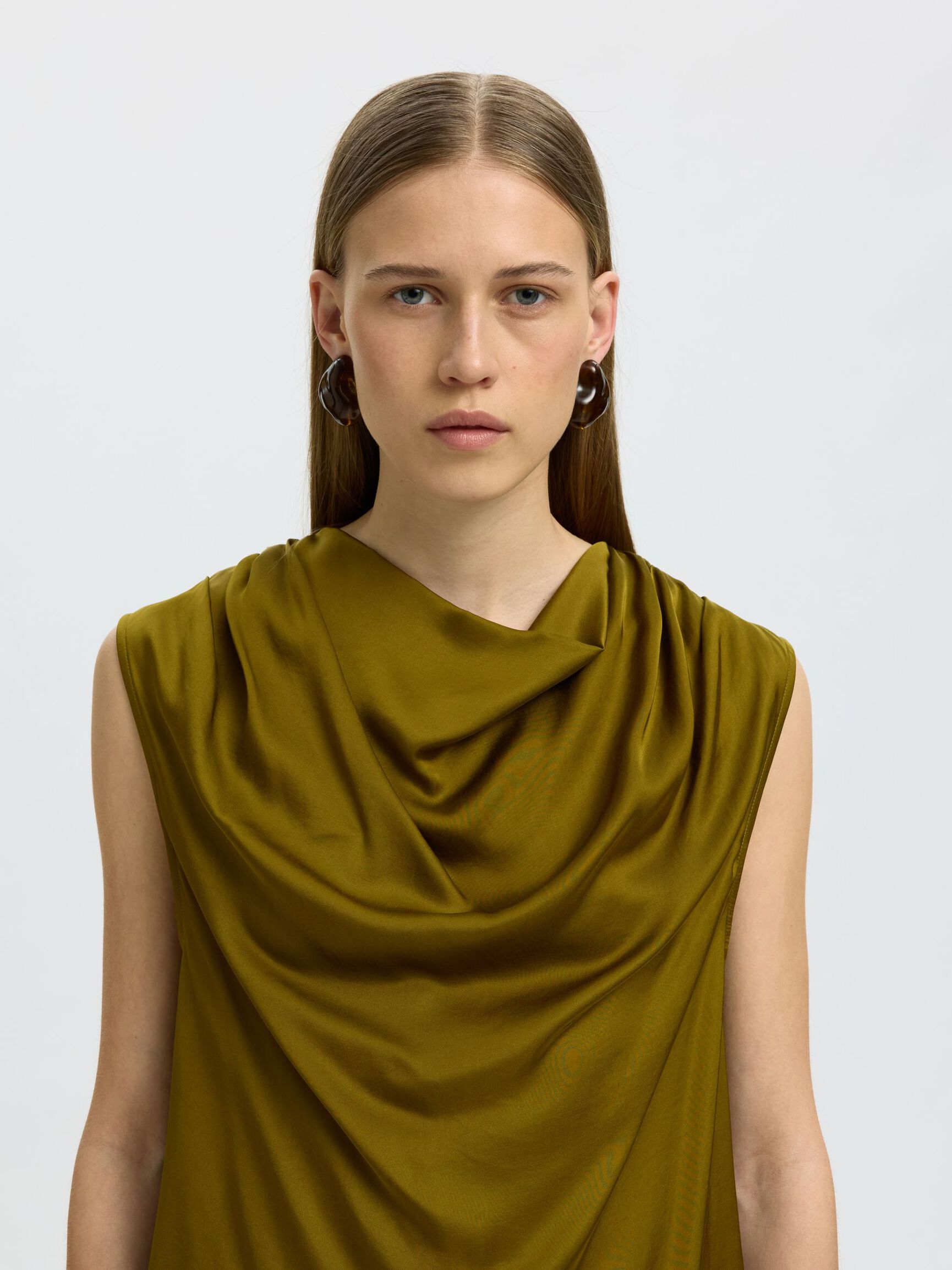 COWL NECK TOP, Fir Green, highres