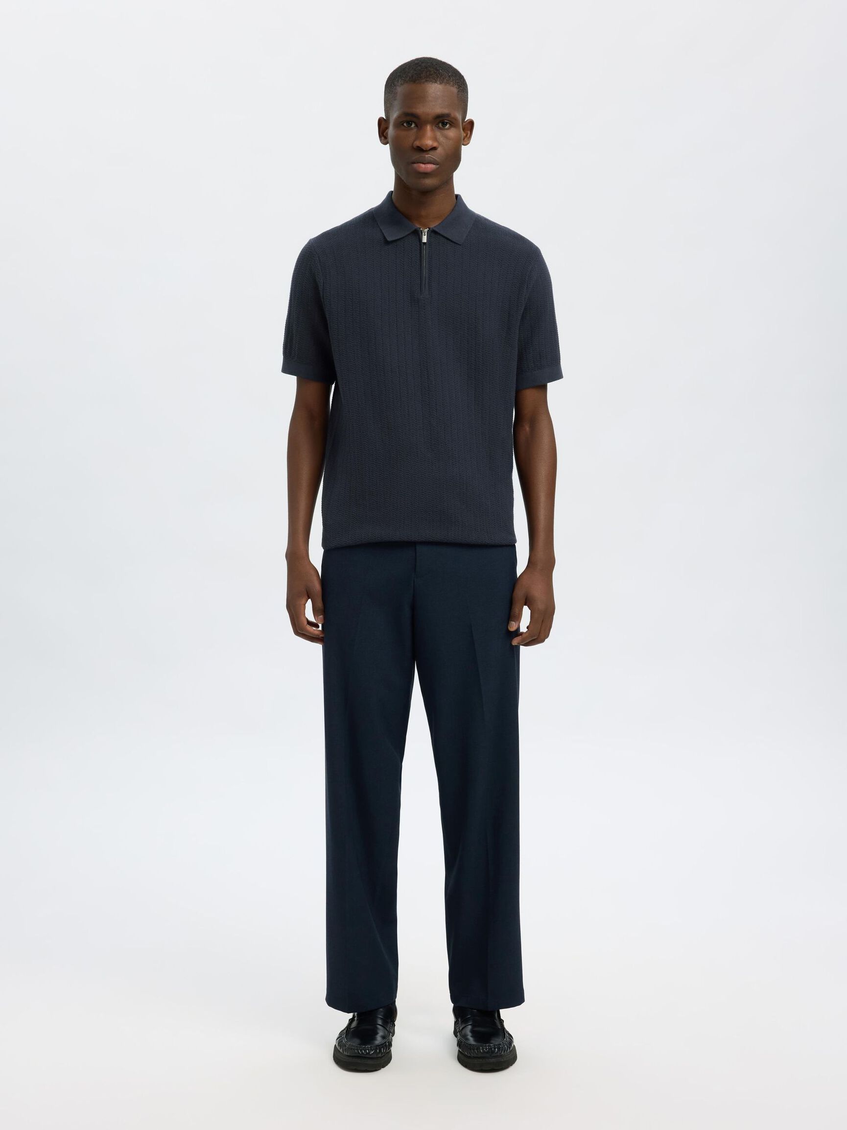ZIP UP POLO SHIRT, Sky Captain, highres