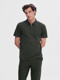 ZIPPER KNITTED POLO SHIRT, Green Gables, highres