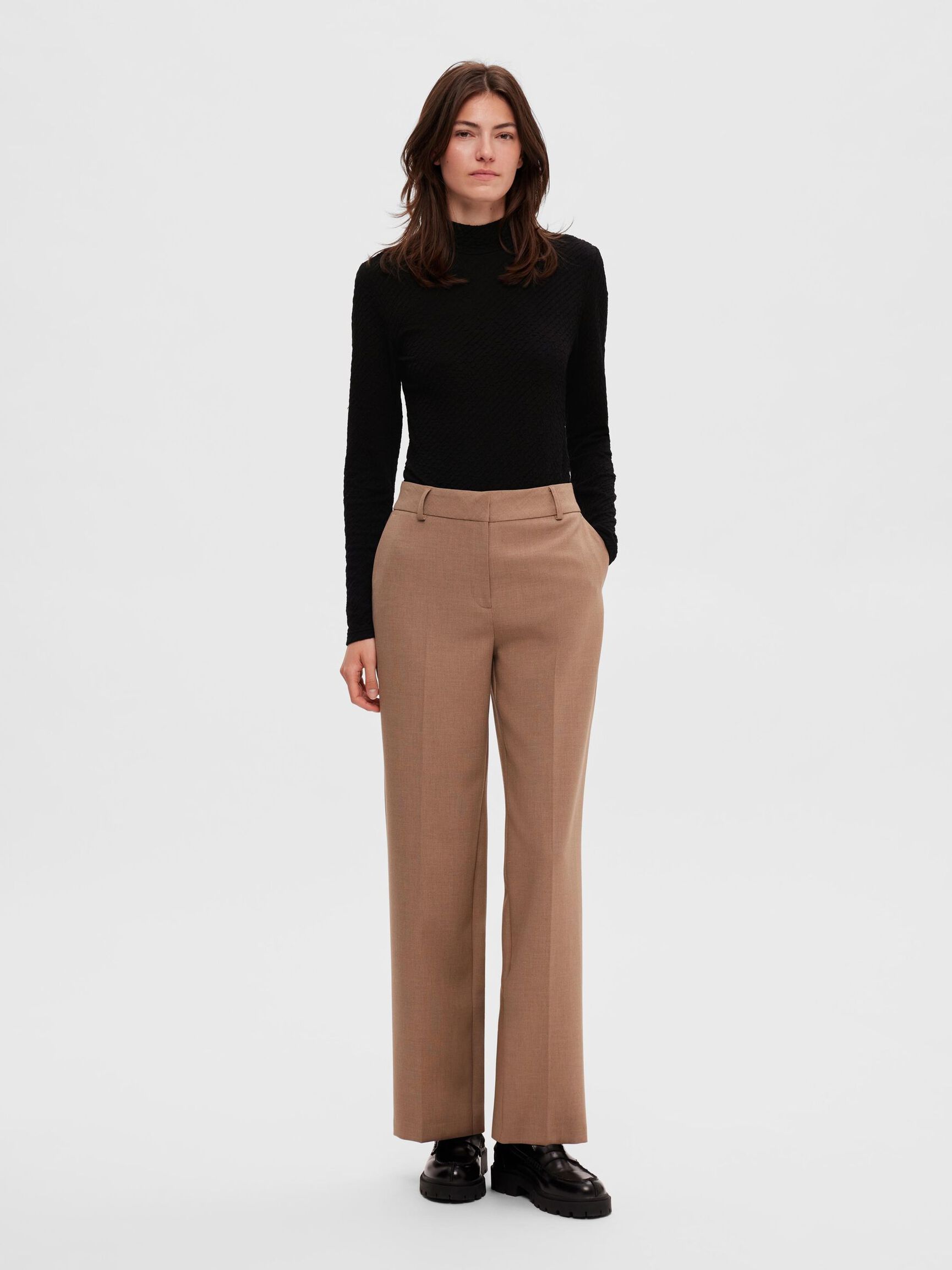 COL MONTANT TEXTURÉ TOP EN MAILLE, Black, highres