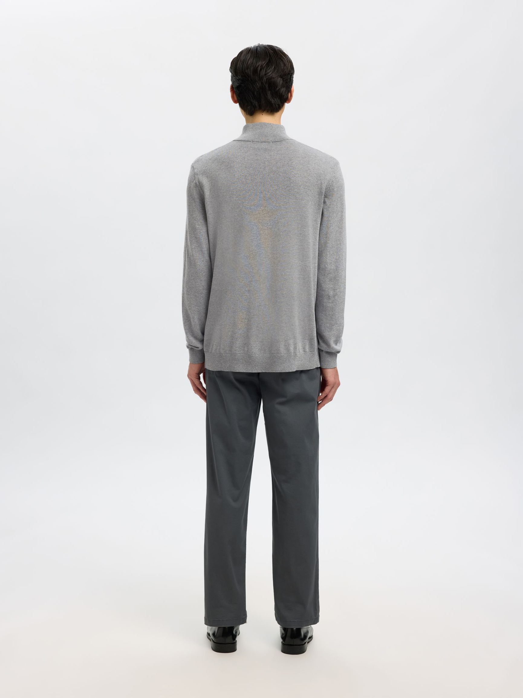 HALF-ZIP KNITTED JUMPER, Medium Grey Melange, highres