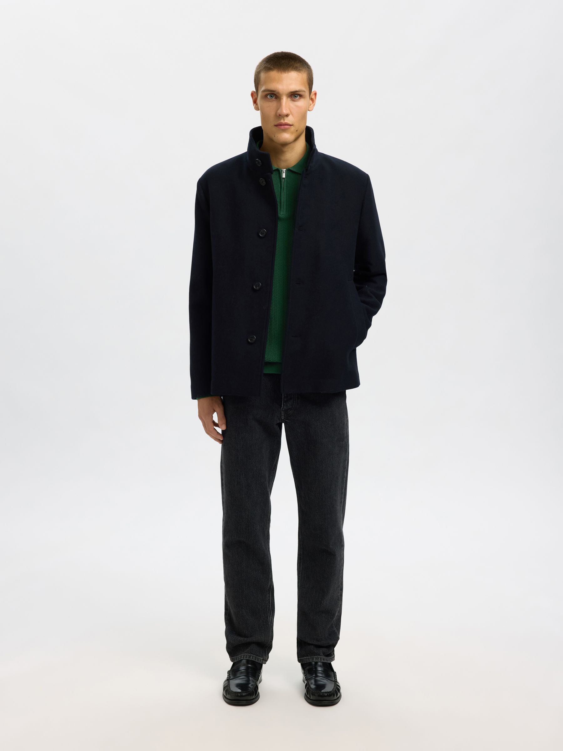 100% COTTON LONG-SLEEVED POLO, Dark Green, highres