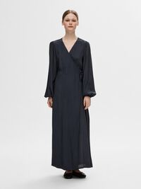 SATIN SLÅ OM KJOLE, Dark Sapphire, highres