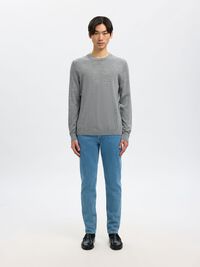 100% MERINO WOOL CREWNECK JUMPER, Medium Grey Melange, highres