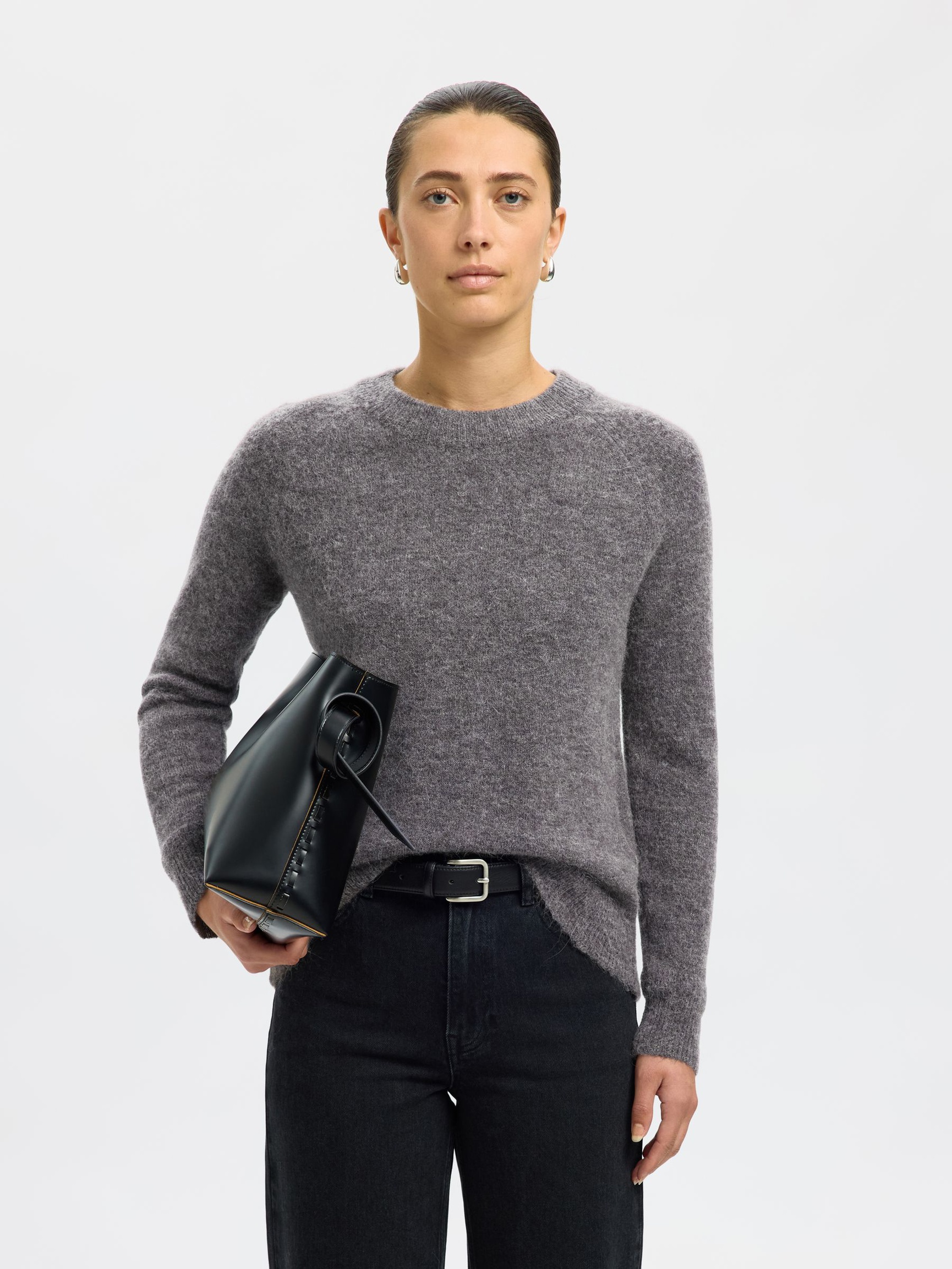 WOOL BLEND JUMPER, Medium Grey Melange, highres