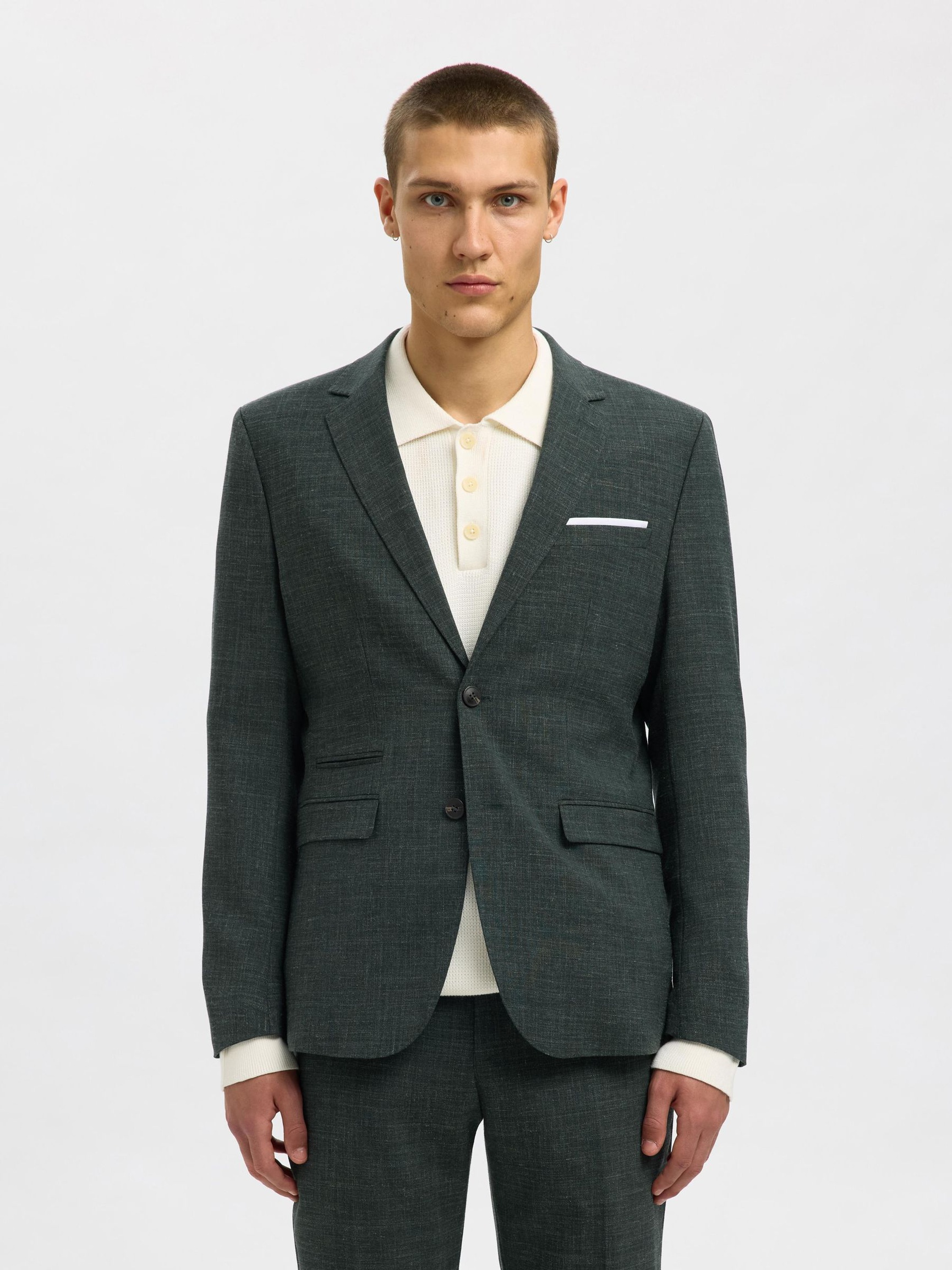 SLIM FIT SINGLE-BREASTED BLAZER, Dark Green, highres