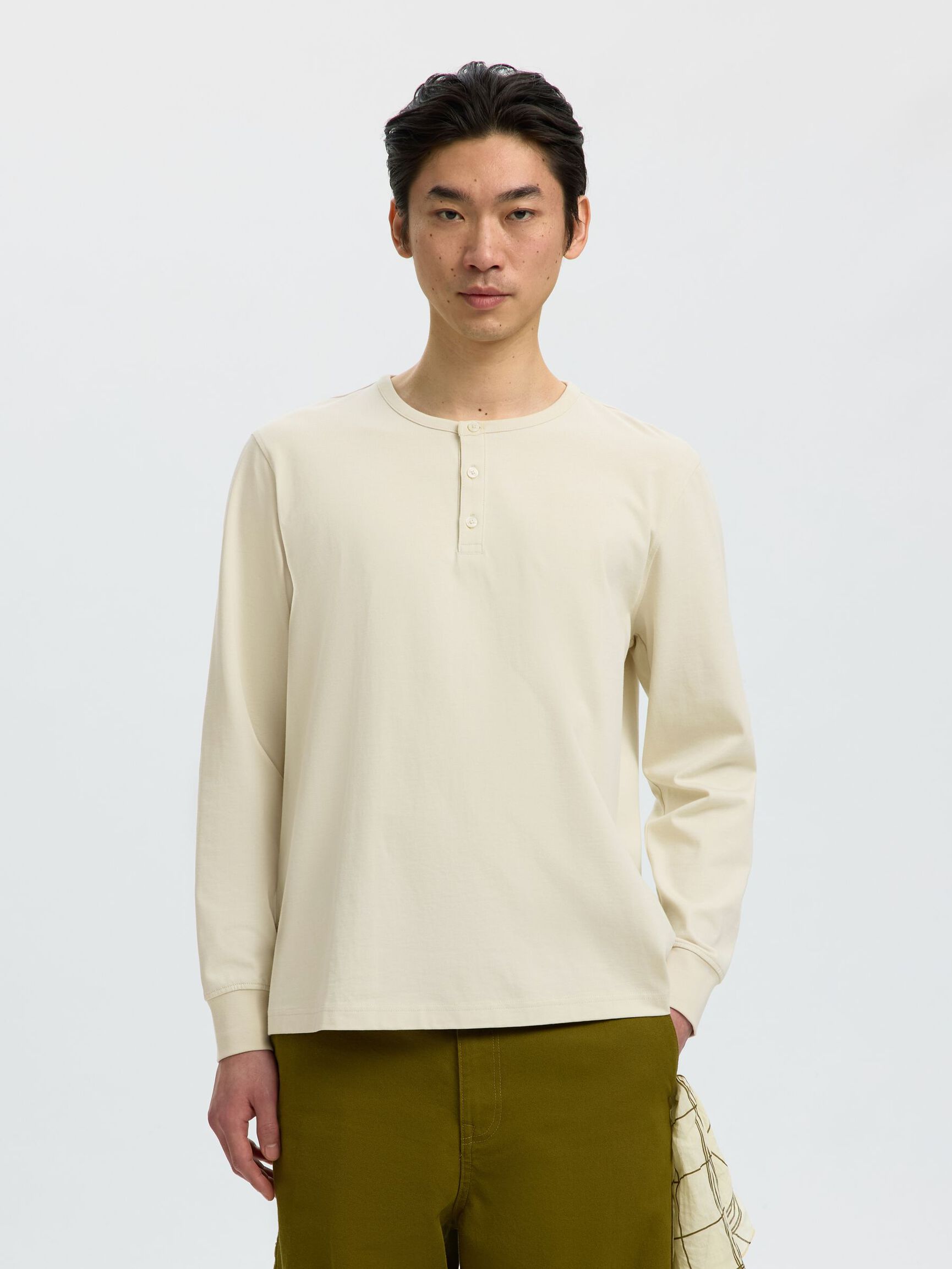 LANGE MOUWEN T-SHIRT, Silver Birch, highres