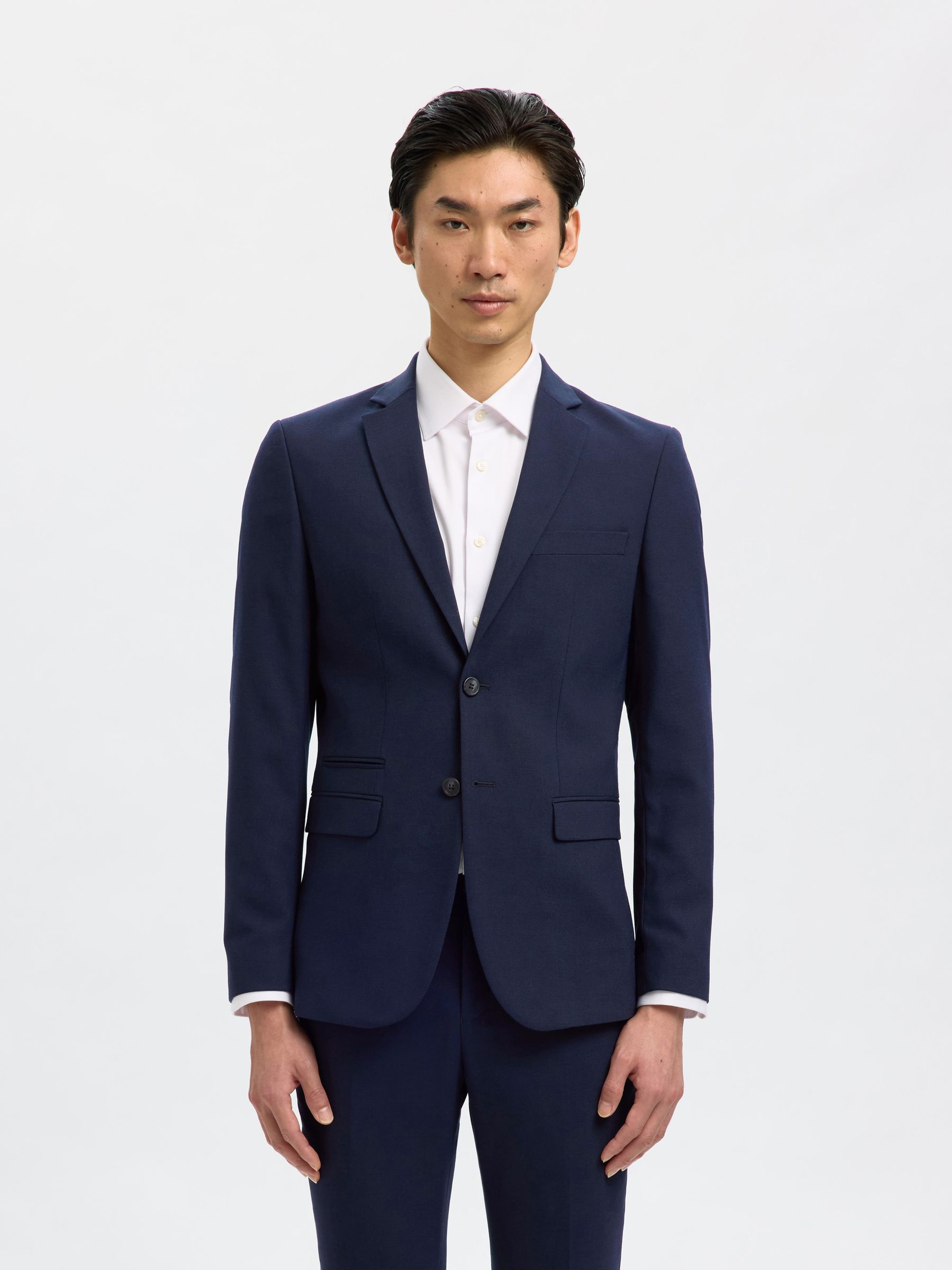 WOVEN WOOL BLEND BLAZER, Navy Blazer, highres