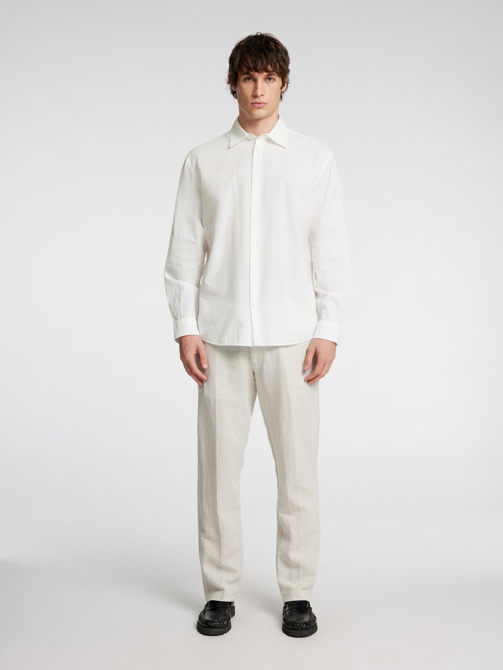 SEERSUCKER LONG SLEEVED SHIRT, Bright White, highres