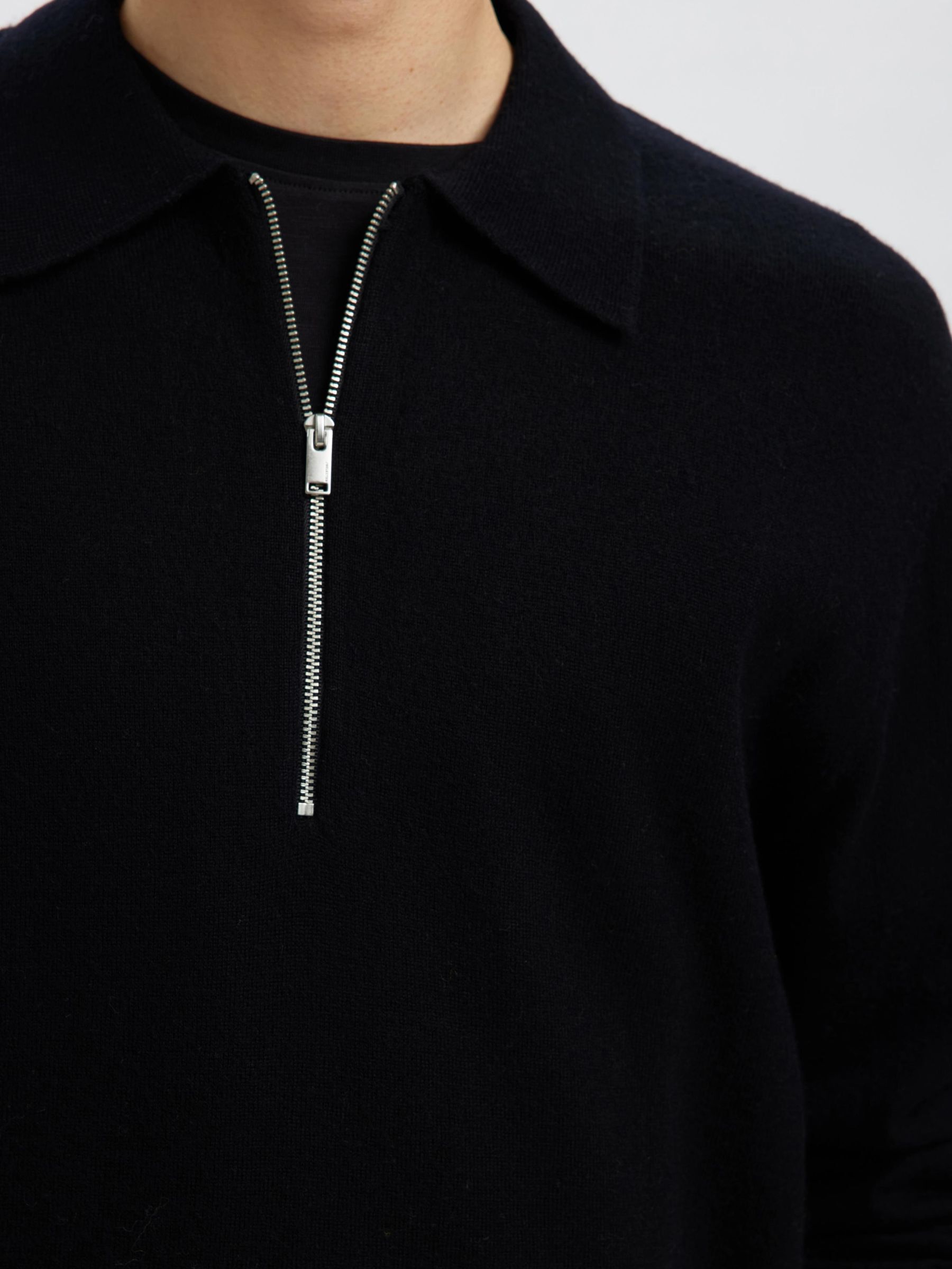 100% MERINO WOOL  LONG-SLEEVED POLO, Black, highres